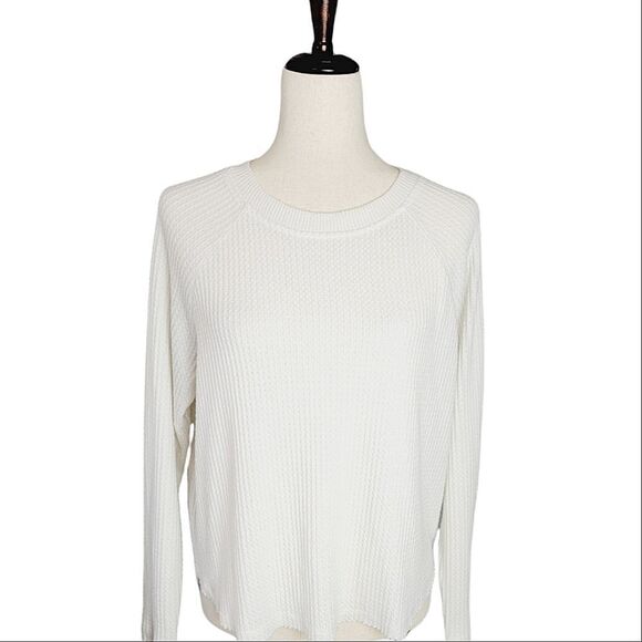 Wild Fable White High/Low Waffle Weave Raw Edging Long Sleeve Top - Picture 1 of 7